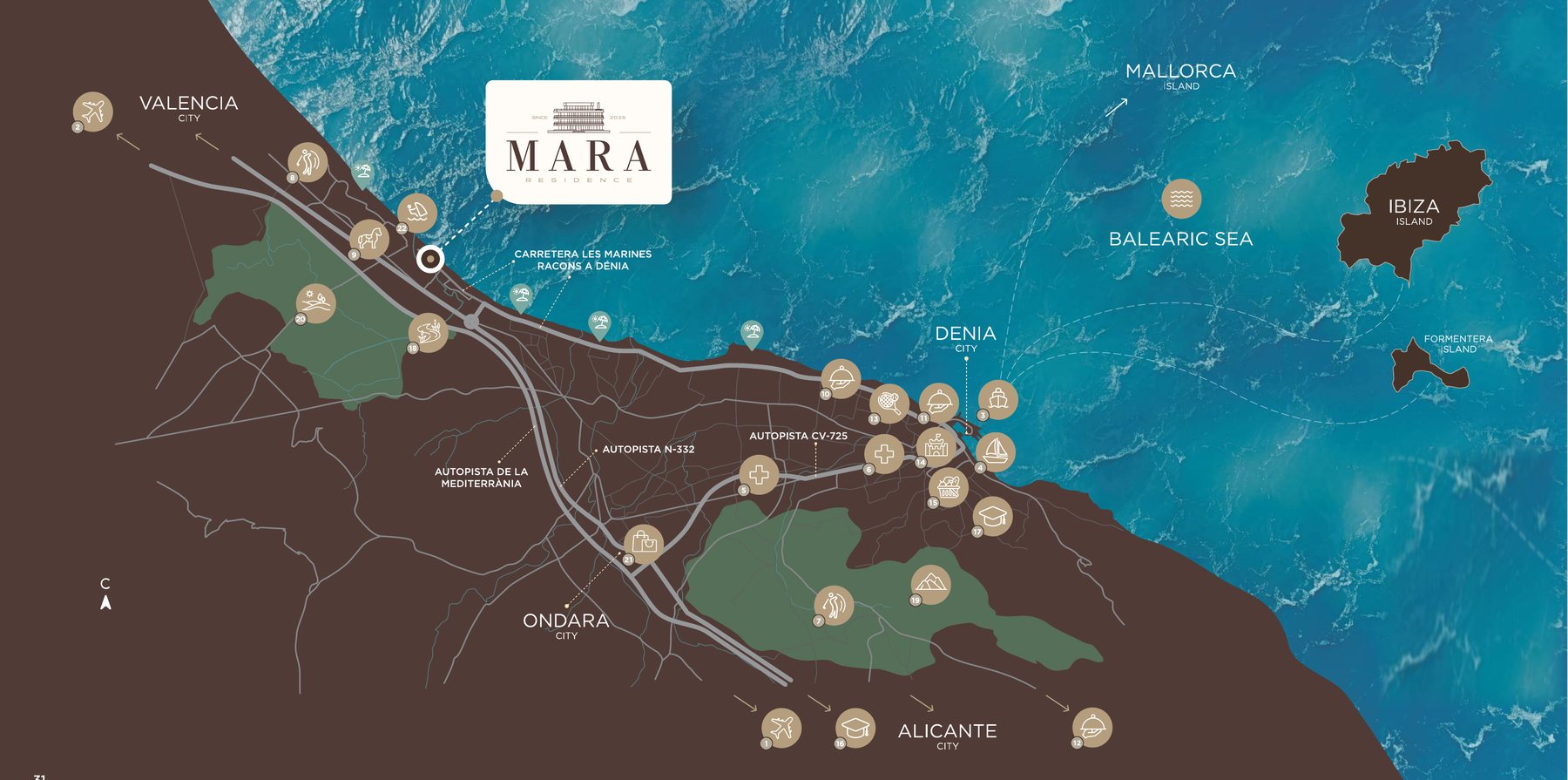 Kaart van de omgeving van MARA Residence tussen Valencia en Alicante